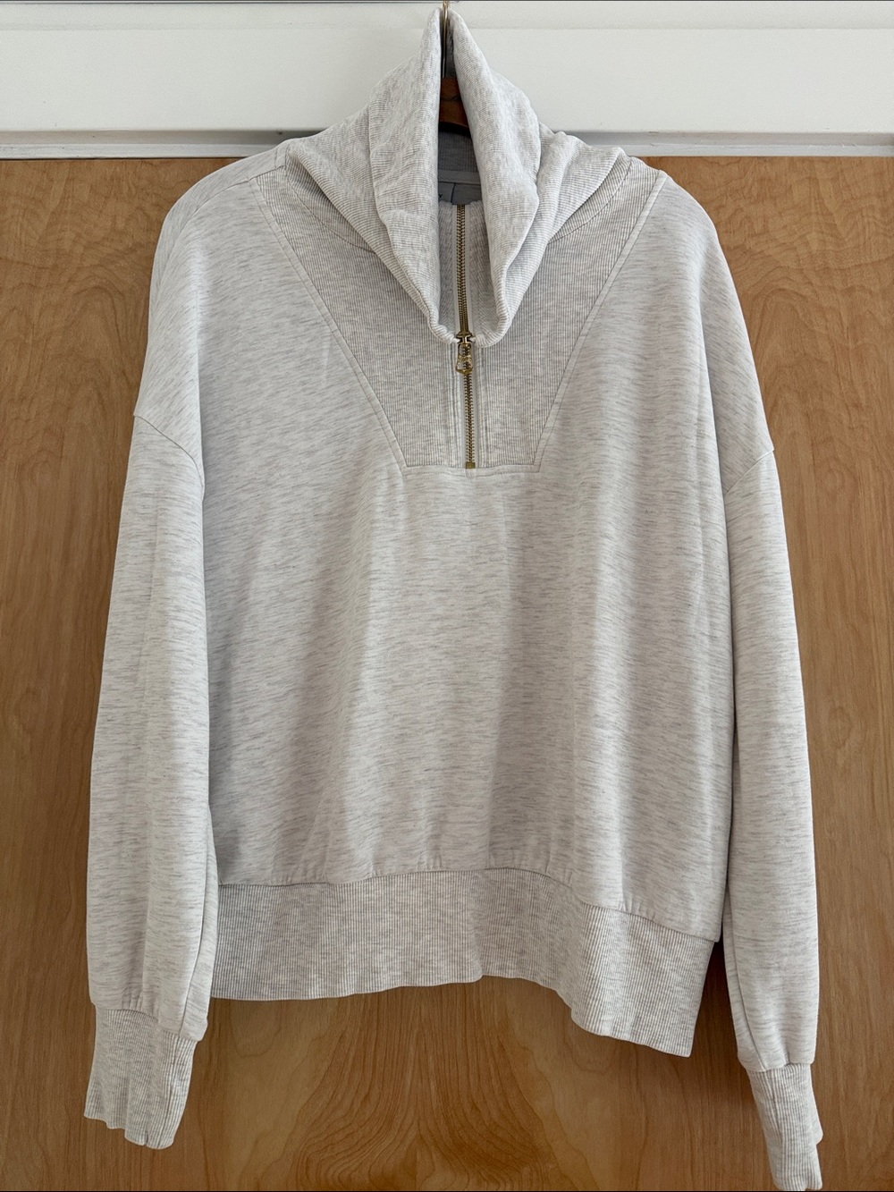 Varley Catherine Half Zip Sweat Ivory Marl DoubleSoft Medium Like New